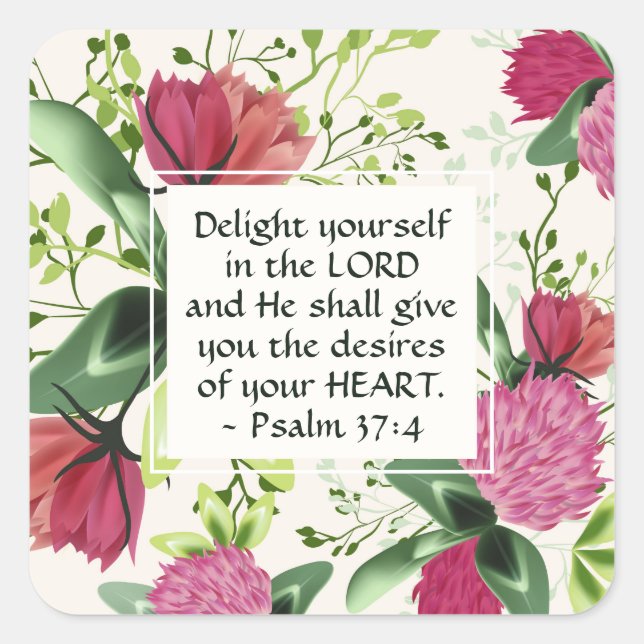 Psalm 37:4 Delight yourself in the Lord Clover Square Sticker (Front)