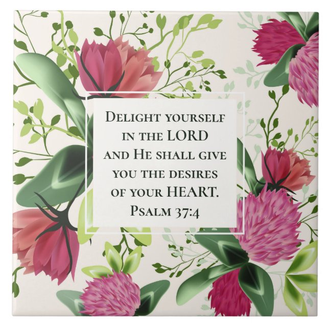 Psalm 37:4 Delight yourself in the Lord Clover Tile (Front)