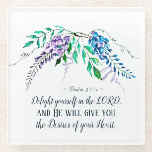 Psalm 37:4 Delight Yourself in the Lord, Floral Glass Coaster