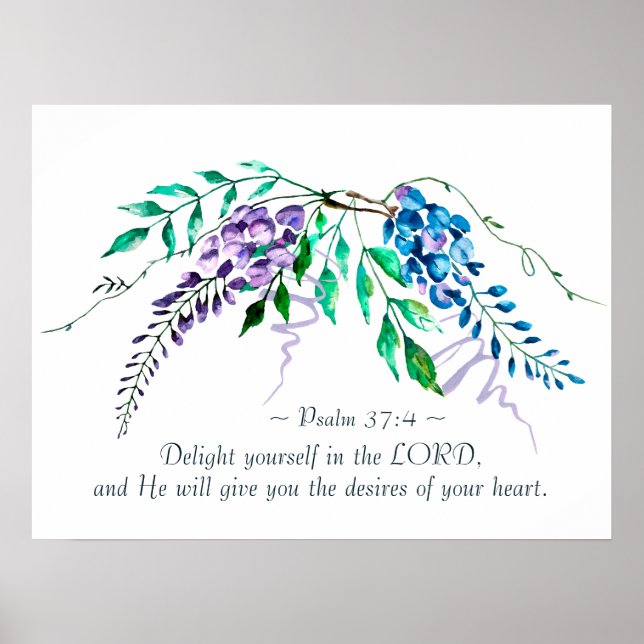 Psalm 37:4 Delight Yourself in the Lord, Floral Poster (Front)