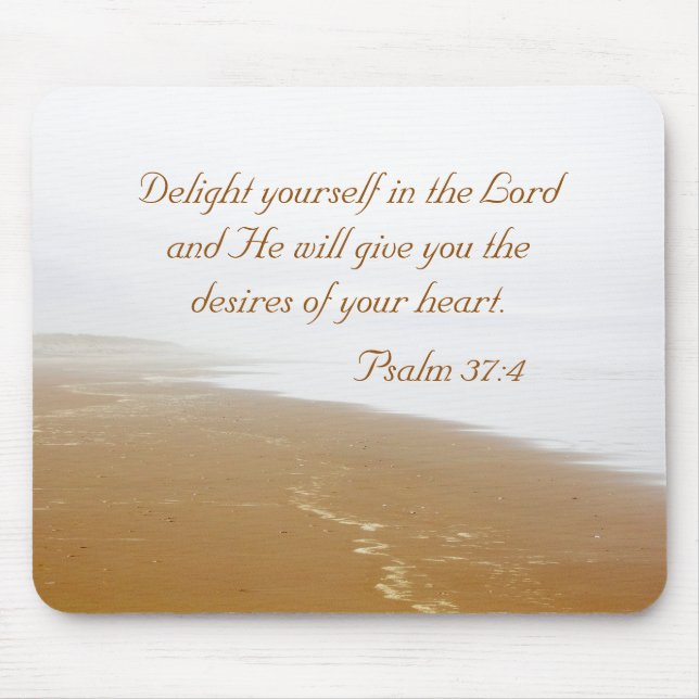 Psalm 37 Bible Verse and Sandy Ocean Beach Mouse Pad (Front)