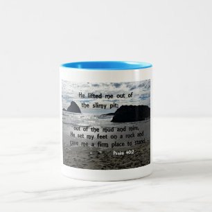 Psalm 40:2 He lifted me out of the slimy pit Two-Tone Coffee Mug