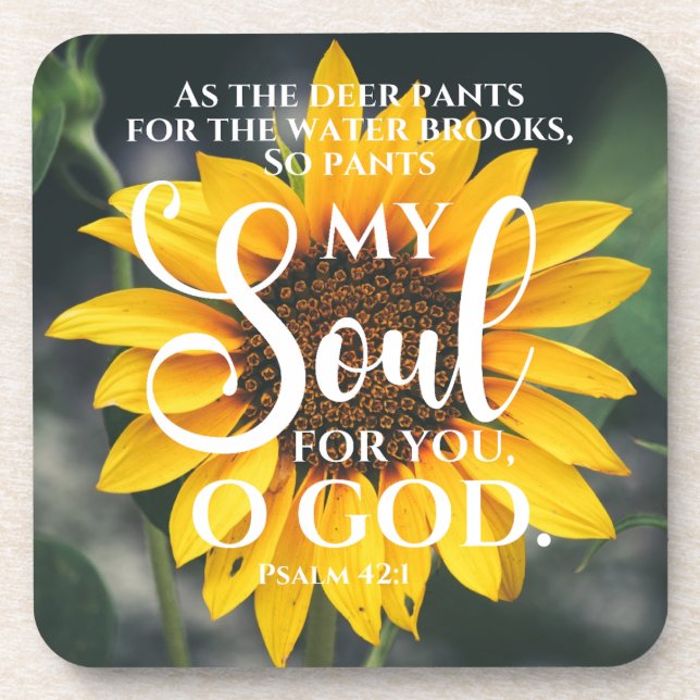 Psalm 42:1 As the Deer Pants Sunflower Christian Coaster (Front)