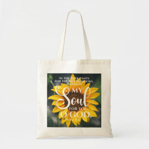Psalm 42:1 As the Deer Pants Sunflower Christian Tote Bag