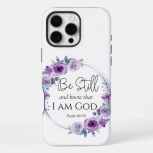 Psalm 46:10 Be Still and Know Bible Purple Floral iPhone 16 Pro Max Case