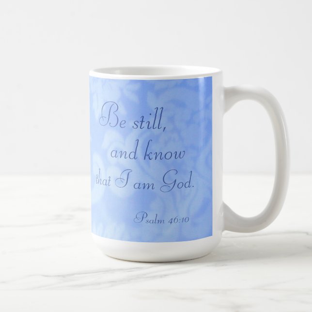 Psalm 46:10 Be Still and Know Blue Paisley Ceramic Coffee Mug (Right)