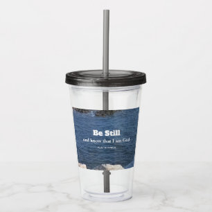Psalm 46:10 Be Still Photo of Ocean Christian Blue Acrylic Tumbler