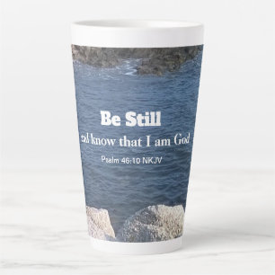 Psalm 46:10 Be Still Photo of Ocean Christian Blue Latte Mug