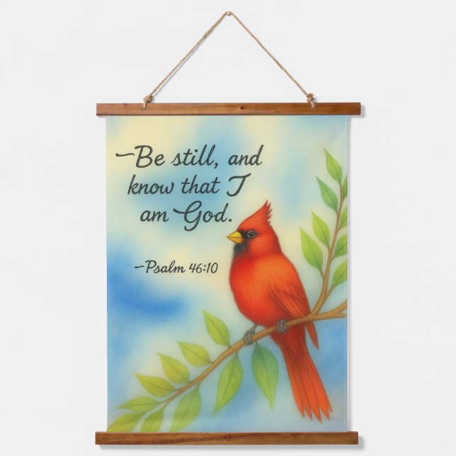 Psalm 46:10 Be Still Red Cardinal Scripture Nature Hanging Tapestry (Front)