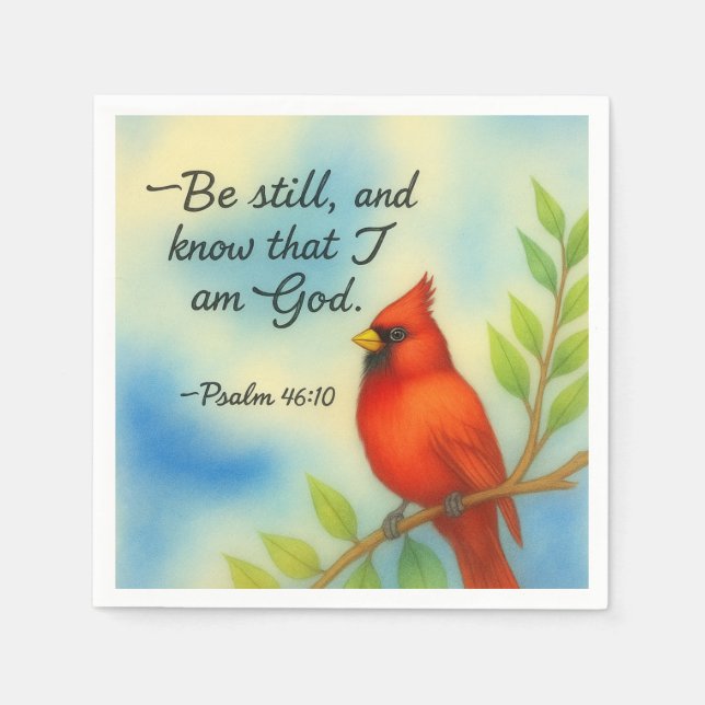 Psalm 46:10 Be Still Red Cardinal Scripture Nature Napkin (Front)