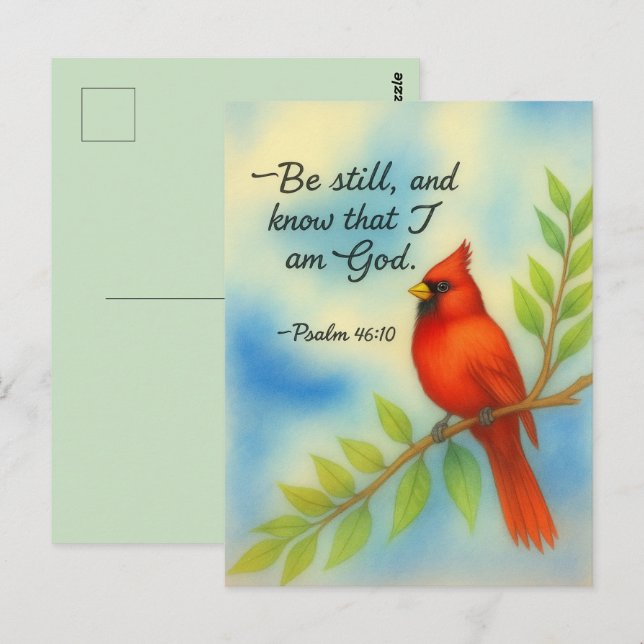 Psalm 46:10 Be Still Red Cardinal Scripture Nature Postcard (Front/Back)