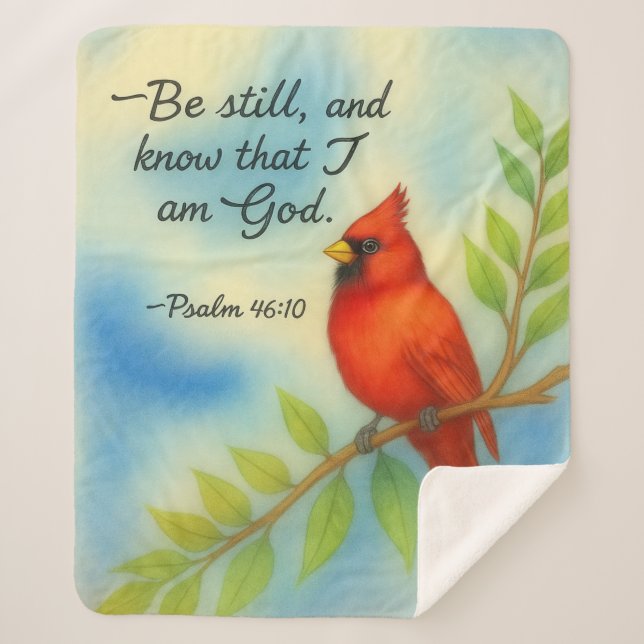 Psalm 46:10 Be Still Red Cardinal Scripture Nature Sherpa Blanket (Front)