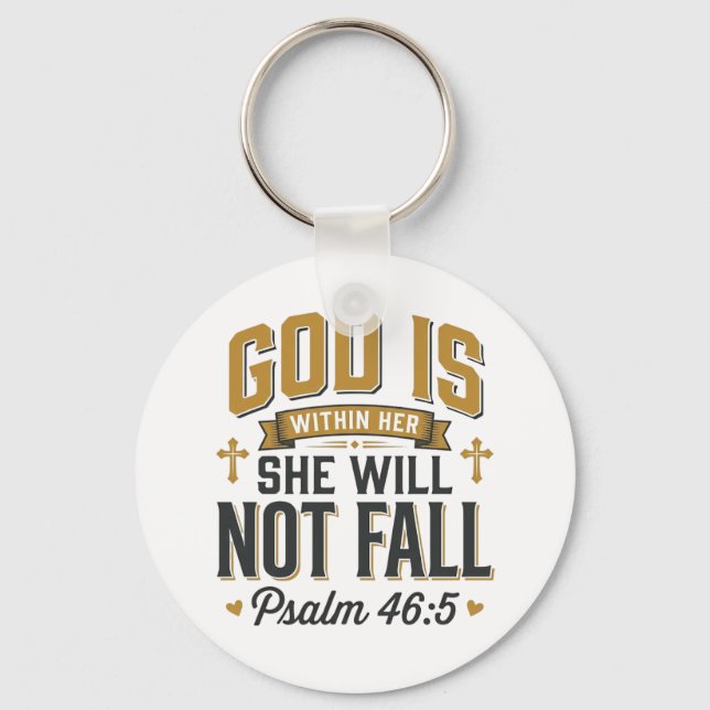 Psalm 46_5 Christian Typography Vector Keychain (Front)