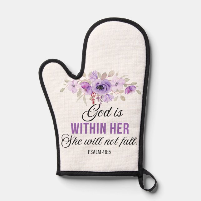 Psalm 46:5 God is within her Scripture Flower Oven Mitt (Front)