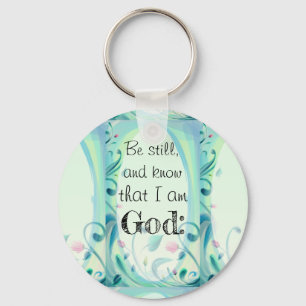 Psalm 46 Be Still Pink Floral Keychain