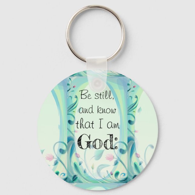 Psalm 46 Be Still Pink Floral Keychain (Front)