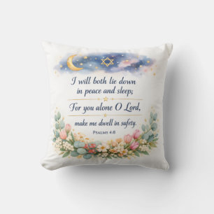 Psalm 4:8 Bedroom Wall Art, Messianic Jewish Gift Throw Pillow