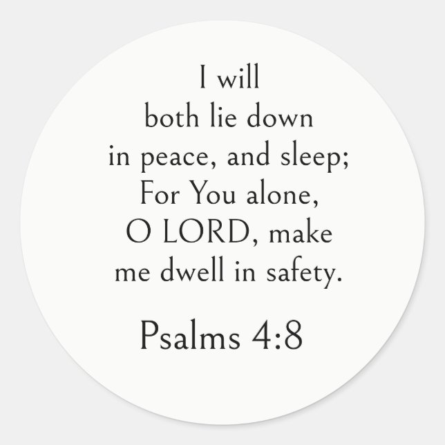 Psalm 4:8 Bible Verse, Peaceful Sleep Scripture  Classic Round Sticker (Front)