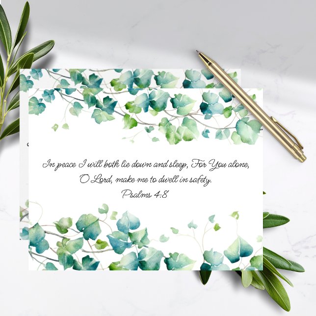 Psalm 4:8 English Burmese Ivy White Note Card (Creator Uploaded)