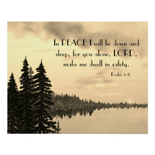 Psalm 4:8 Peaceful Sunset Lake and Trees in Sepia  Poster