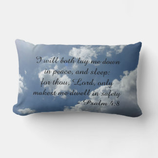 Psalm 4:8 Pillow with cloud background. Bilingual