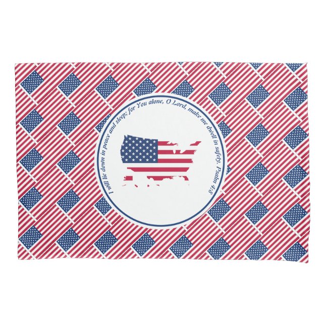 PSALM 4:8 Scripture Customized USA AMERICAN FLAG Pillowcase (Front)