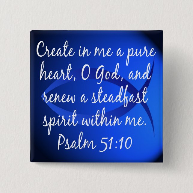 Psalm 51:10 2 inch square button (Front)