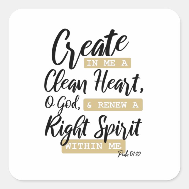 Psalm 51:10 Jesus Christian Bible Verse Square Sticker (Front)