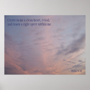 Psalm 51:10 Poster Pink Clouds on Blue Sky