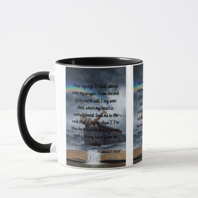 Psalm 61:1-3 KJV Bible Verse Two-Tone Mug (Left)