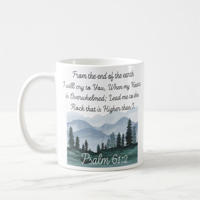 Psalm 61:2 Lead me to the Rock Bible Verse Coffee Mug (Left)