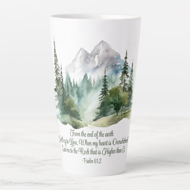 Psalm 61:2 Lead me to the Rock Scripture Mountain Latte Mug (Front)