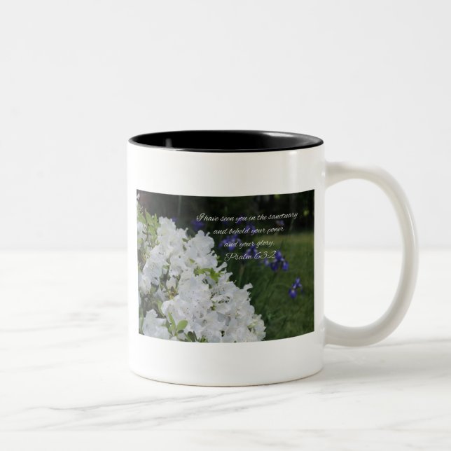 Psalm 63:2 White Azalea Two-Tone Coffee Mug (Right)
