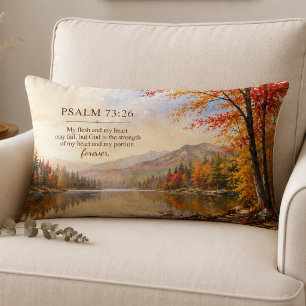 Psalm 73:26 Bible Verse Autumn Lake Lumbar Pillow