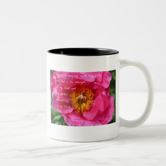 Psalm 73:26 Hot Pink Peony Two-Tone Coffee Mug