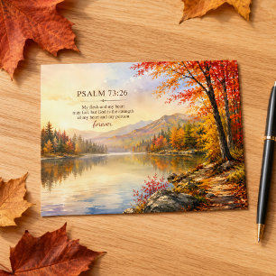 Psalm 73:26 Scripture Autumn Mountain Lake Postcard