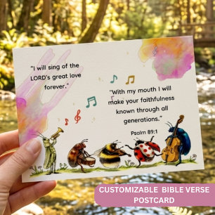 Psalm 89:1 Cute Insect Orchestra Christian Verse Postcard