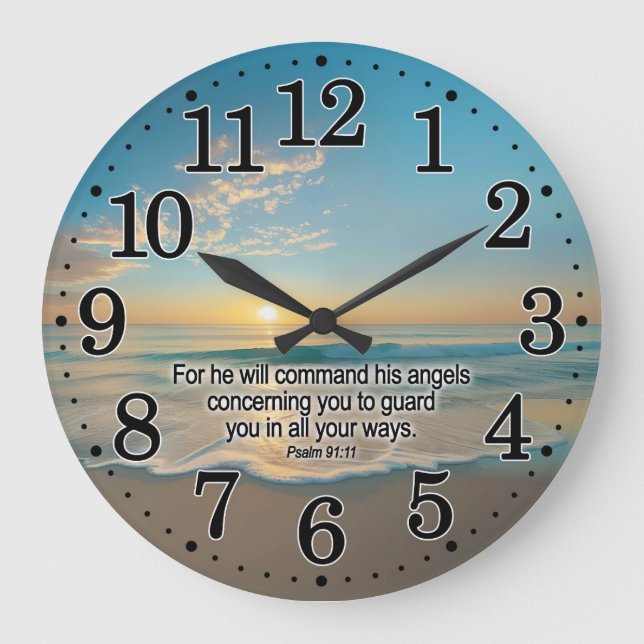 Psalm 91:11 His Angels Will Guard You Bible Verse Large Clock (Front)