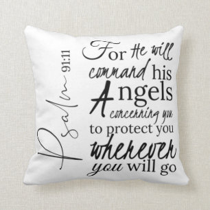 Psalm 91:11 Scripture Angel Christian Throw Pillow