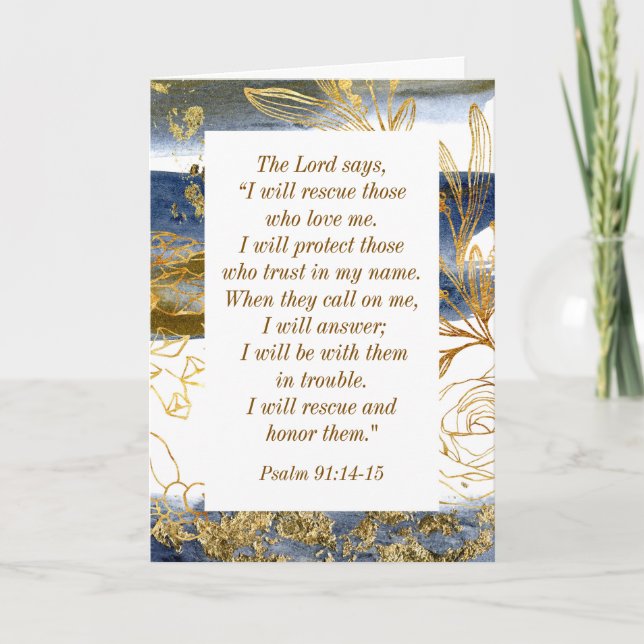 Psalm 91:14-15 The Lord says I Will Rescue Bible Card (Front)