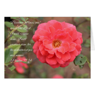 Psalm 91:14 Peachy Pink Rose Card