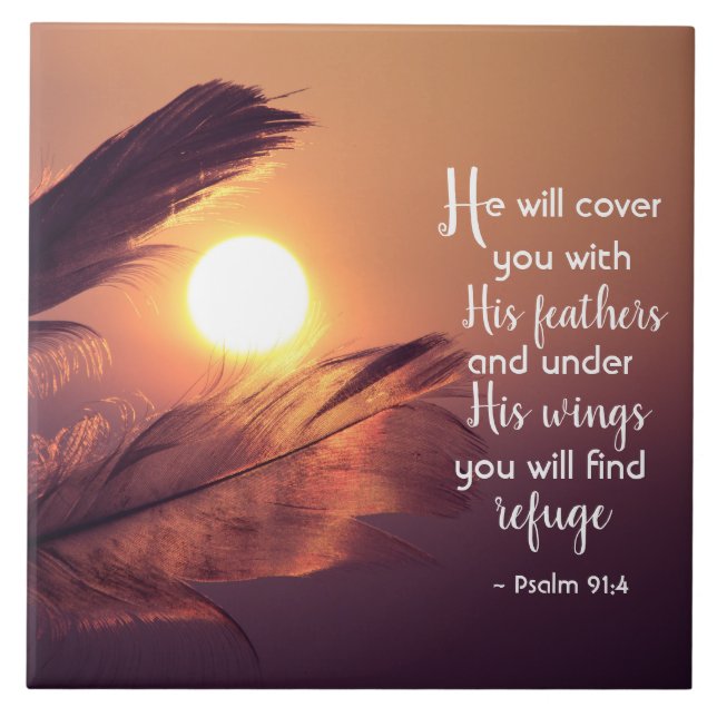 Psalm 91:4 He will cover you with His Feathers Tile (Front)