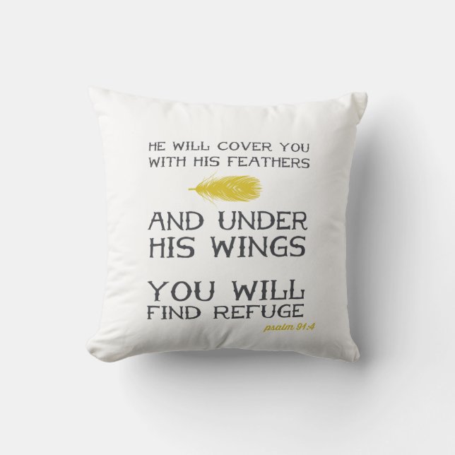 Psalm 91:4 | Inspirational Bible Verse Throw Pillow (Front)