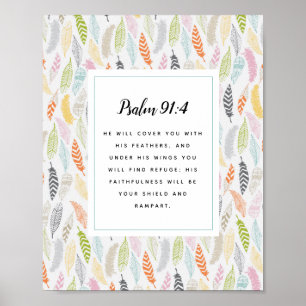 Psalm 91:4 Scripture and Feather Design Art Print
