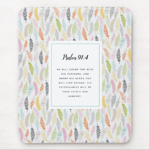 Psalm 91:4 Scripture and Feather Design Art Print Mouse Pad