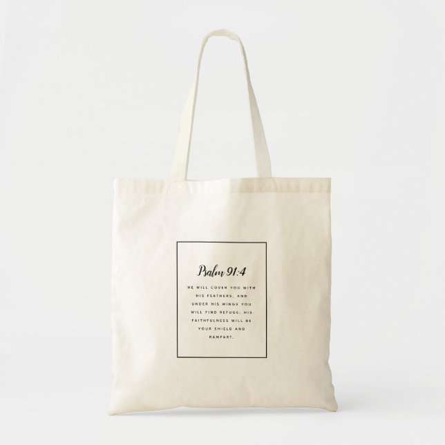 Psalm 91:4 Scripture Tote Bag (Front)