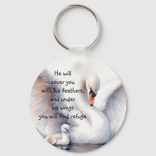 Psalm 91:4 Wings God's protection Bible Scripture Keychain (Front)