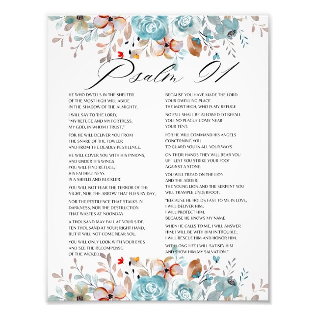 Psalm 91 Bible Scripture Floral Photo Print (Front)
