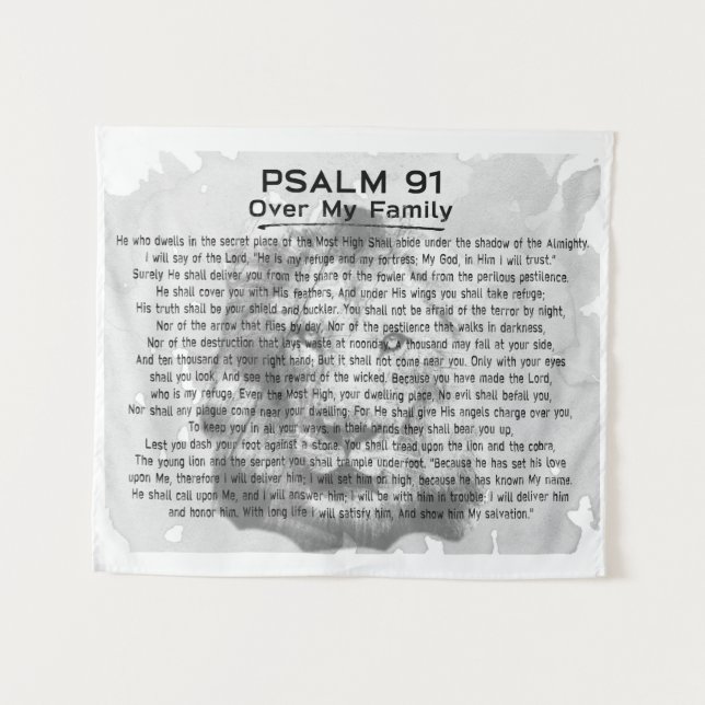 Psalm 91 Black and White Lion Wall Tapestry (Front (Horizontal))