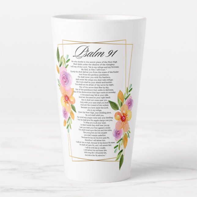 Psalm 91 Floral Geometric Frame Latte Mug (Front)